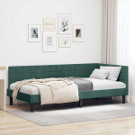 Nurga voodiraam peatsiga Tume rohelise 90 cm x 200 cm Samet