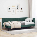 Nurga voodiraam peatsiga Tume rohelise 90 cm x 200 cm Samet