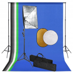 Fotostuudiokomplekt valgustuse, taustapildi ja reflektoriga