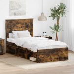 Voodiraam peatsiga Suitsetatud tamm 100 x 200 cm Tahke m&auml;nd
