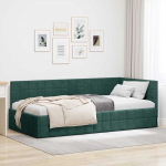 Nurga voodiraam peatsiga Tume rohelise 100 cm x 200 cm Samet