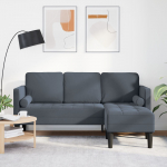AIAM&Ouml;&Ouml;BEL DIIVAN KOOS PINKIDE JA PATJADEGA L-KUJULISES TUMEHALLIS SAMETIS, 3-KOHALINE DIIVAN KOOS CHAISE'GA L-KUJULISES TUMEHALLIS 160 CM SAMETIS, PINK TUMEHALL 113 CM SAMETIS