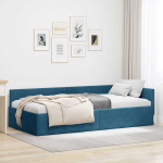 Nurga voodiraam peatsiga Sinine 90 cm x 200 cm Samet