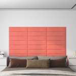 Seinapaneelid 12 tk, roosa, 60 x 15 cm, samet, 1,08 m&sup2;