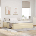 Voodi hoiukohaga ja madratsiga cream 180 x 200 cm Pol&uuml;ester