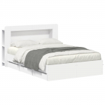 Voodiraam ladustamisega peaga Valge 150 x 200 cm Tehispuit
