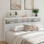 Voodipeatsi kapp LED-tuledega, valge, 200x17x102 cm