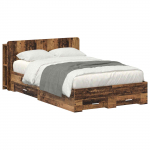Voodiraam ladustamisega peaga Vana puit 120 x 190 cm Tehispuit