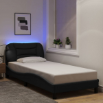Voodiraam LED-tuledega, must, 90x200 cm, kangas
