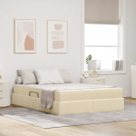 Voodi hoiukohaga ja madratsiga cream 140 x 200 cm Pol&uuml;ester