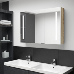 LED vannitoa peegelkapp, 89 x 14 x 62 cm, valge ja tamm