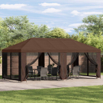 Paviljon k&uuml;lgseinadega 6 x 3 m Pruun Pol&uuml;ester ja teras 190