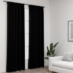 Pimendavad kardinad konksudega, 2 tk must 140 x 225 cm