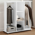 Ratastega riidekapp, valge, 102 x 38 x 110 cm, tehispuit