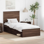 Voodiraam peatsiga sahtliga Pruun tamme 100 x 200 cm Tahke m&auml;nd