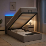 Ottomani voodi madratsi ja LED-idega Pruunikashall 90 x 190 cm
