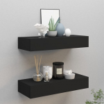 Sahtlitega seinariiulid, 2 tk, must, 60 x 23,5 x 10 cm, mdf