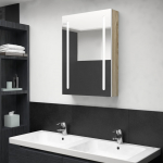LED vannitoa peegelkapp, valge ja tamm, 50 x 13 x 70 cm