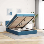 OTTOMANI VOODI MADRATSIGA JA LED, TUMESININE, 140X190CM, SAMET