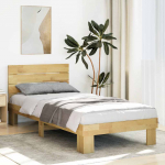 Voodiraam peatsiga ilma madratsita 90x200 cm t&auml;ispuidust tamm