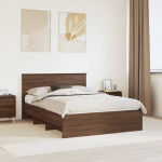 Voodiraam peatsiga pruun tamme 150 x 200 cm tehispuit