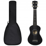Sopran ukulele komplekt kotiga lastele must 21"