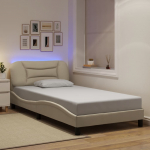 Voodiraam LED-tuledega, kreemjas, 100x200 cm, kangas