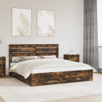 Voodiraam peatsiga Suitsetatud tamm 200 x 200 cm Tehispuit