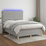 Kontinentaalvoodi madrats ja LED, helehall, 140x190 cm, kangas