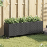 Taimekast rataste ja 3 potiga, must, 107x32x38 cm, pol&uuml;rotang