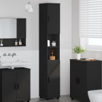Vannitoa kapp uksega Must 30 x 35 x 192 cm Tehispuit & Metall