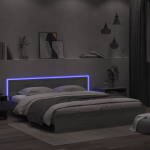 LED-tulede ja peatsiga voodiraam,hall sonoma tamm, 200 x 200 cm