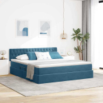 Laos voodi madratsiga peaga Tumesinine 180 x 200 cm Samet