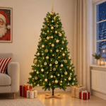 Kunstkuusk koos j&otilde;ulukuuliga 210 cm 300 LED-i Soe valge PVC