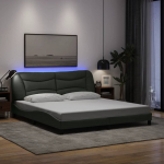 Voodiraam LED-tuledega, tumehall, 180 x 200 cm, kangas