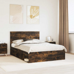 Voodiraam peatsiga Suitsetatud tamm 135 x 190 cm Tahke m&auml;nd