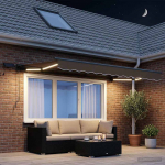 Manuaalne varikatus LED-idega Pruunikashall 3,5 x 2,5 m