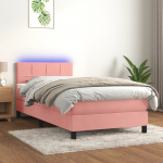 Kontinentaalvoodi madrats, LED, roosa, 90x190 cm, samet