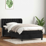 KONTINENTAALVOODI MADRATSIGA, MUST, 80X220 CM, SAMET