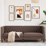3-kohaline Chesterfieldi diivan, pruun, kunstnahk