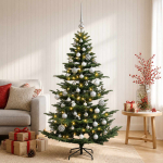 Kunstkuusk koos j&otilde;ulukuuliga 150 cm 150 LED-i Soe valge