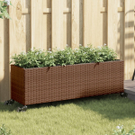 Taimekast rataste ja 3 potiga, pruun, 107x32x38 cm, pol&uuml;rotang