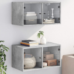 Klaasustega seinakapid 2 tk, betoonhall, 68,5 x 37 x 35 cm