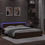 LED-tulede ja peatsiga voodiraam, pruun tamm, 200 x 200 cm