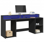 Kirjutuslaud LED-tuledega, must, 200x55x91 cm, tehispuit