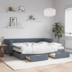 Diivanvoodi v&auml;ljat&otilde;mmatav/sahtlitega tumehall 90x200 cm, samet