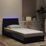 Voodiraam LED-tuledega, must, 90x200 cm, samet