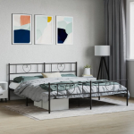 Metallist voodiraam peatsi ja jalutsiga, must, 180x200 cm