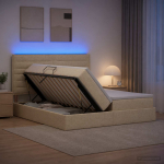 LED-iga voodiraam koos madratsiga kreemjas 180 x 200 cm kangas