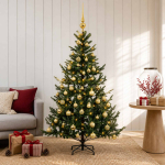 Kunstkuusk koos j&otilde;ulukuuliga 150 cm 150 LED-i Soe valge